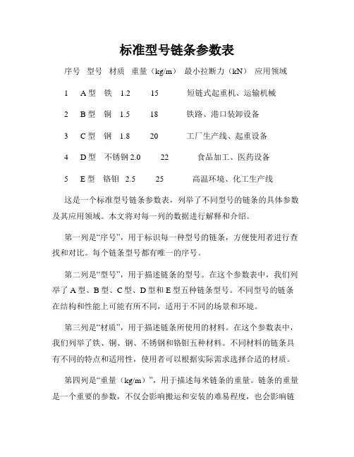 标准型号链条参数表