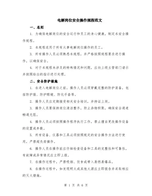 电解岗位安全操作规程范文（二篇）