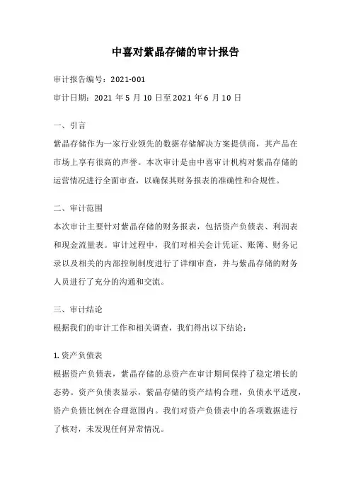 中喜对紫晶存储的审计报告