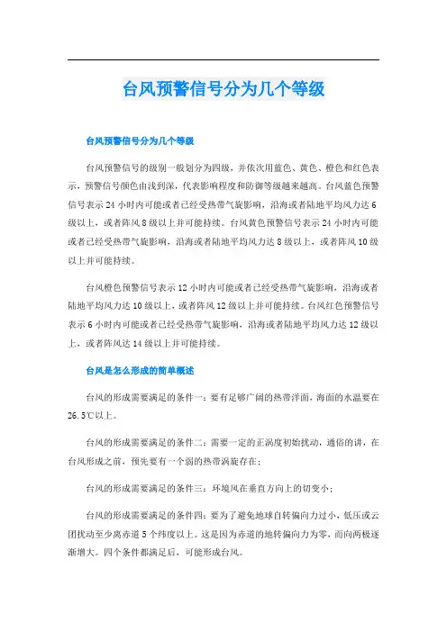 台风预警信号分为几个等级
