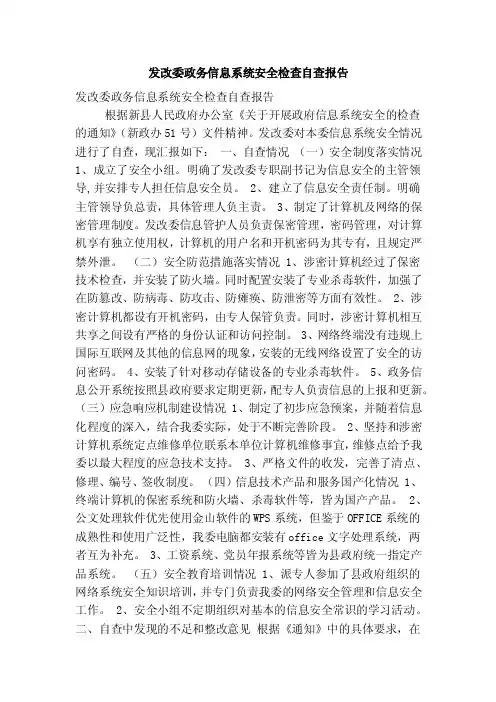发改委政务信息系统安全检查自查报告（精简篇）