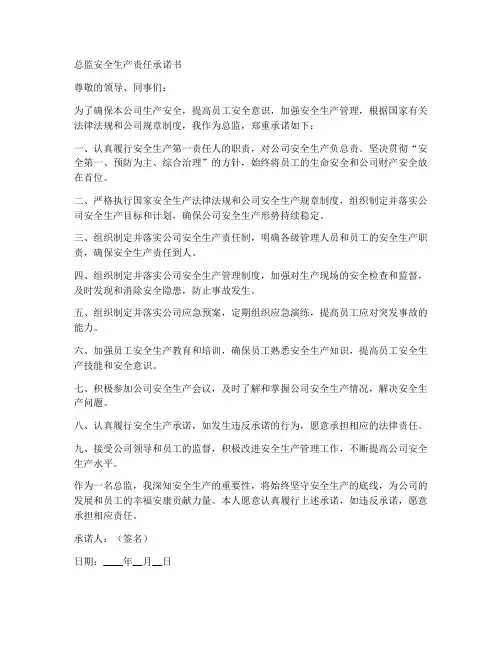 总监安全生产责任承诺书