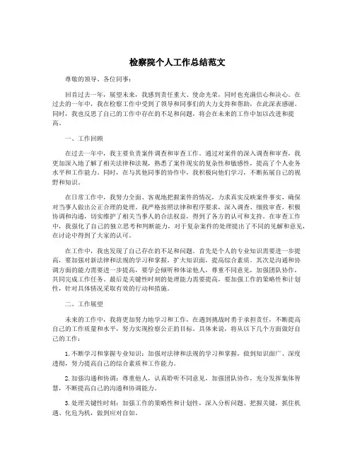 检察院个人工作总结范文