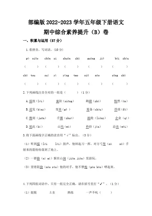期中综合素养提升B卷(试题)部编版语文五年级下册