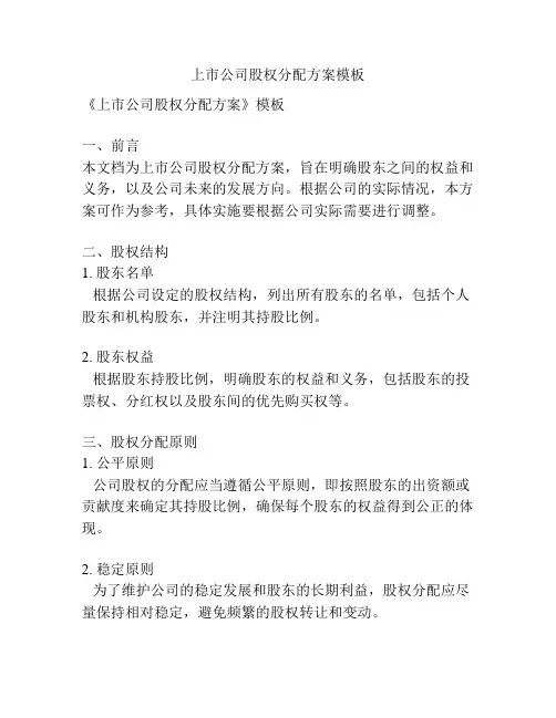 上市公司股权分配方案模板