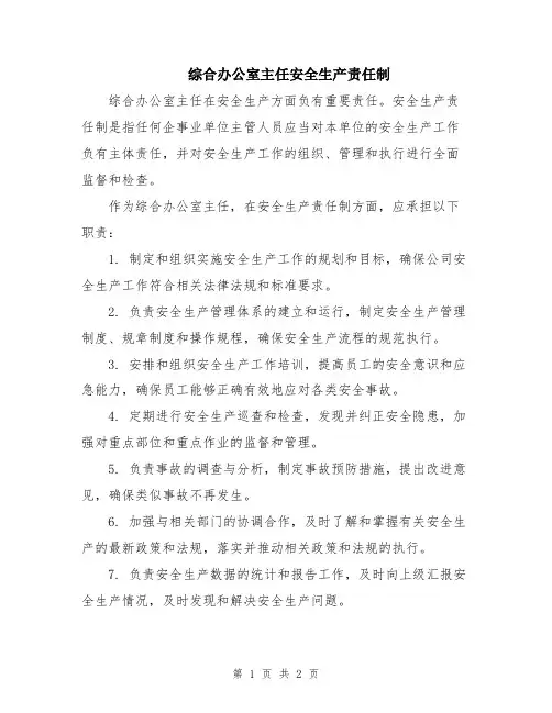 综合办公室主任安全生产责任制