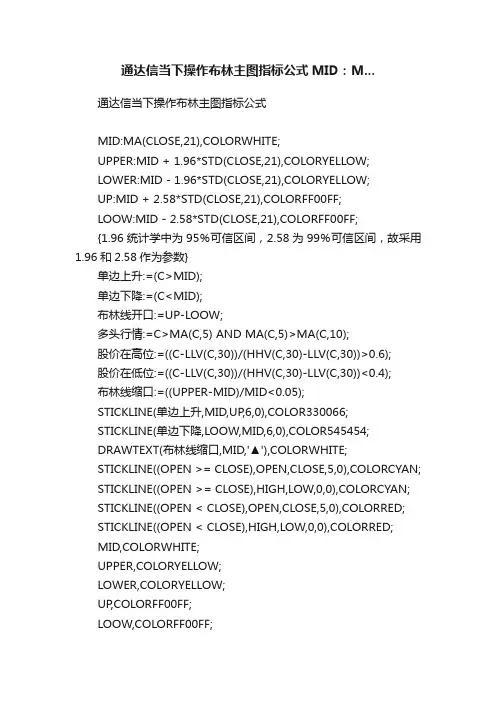 通达信当下操作布林主图指标公式MID：M...