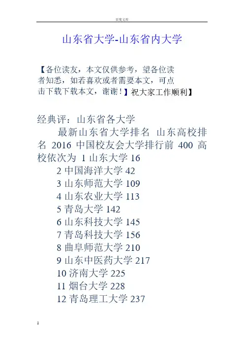 山东省大学山东省内大学
