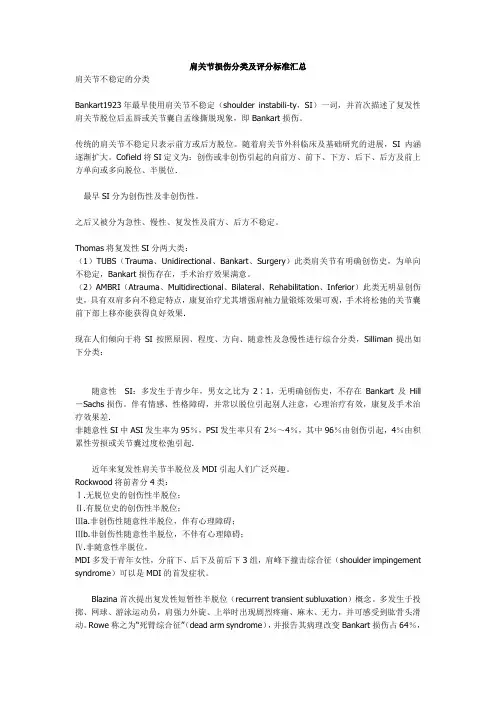 肩关节损伤分类及评分标准汇总