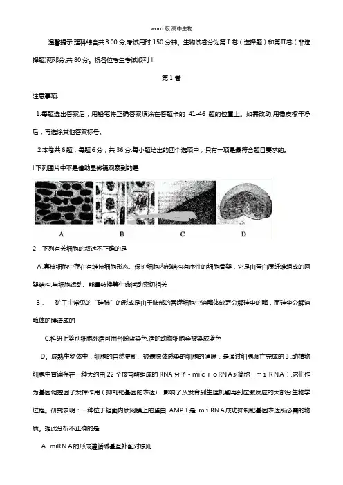 天津市和平区最新高三第二次质量检测 生物最新和平二模