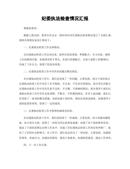 纪委执法检查情况汇报