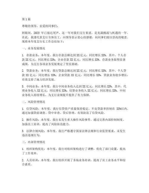 银行年度支行长总结(3篇)