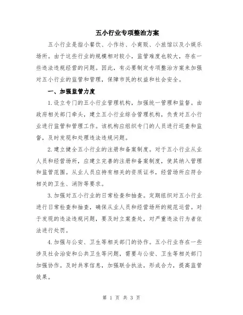 五小行业专项整治方案