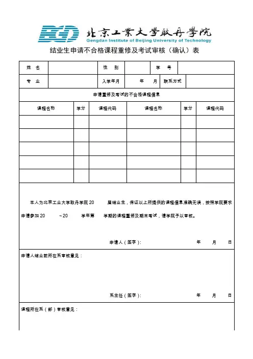 结业生申请不合格课程重修及考试审核确认表