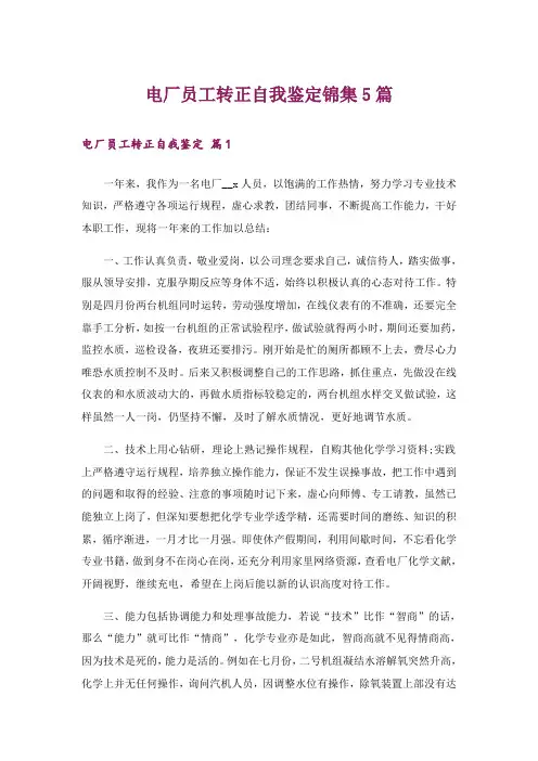 电厂员工转正自我鉴定锦集5篇