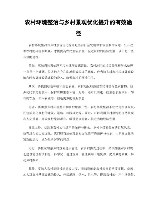 农村环境整治与乡村景观优化提升的有效途径