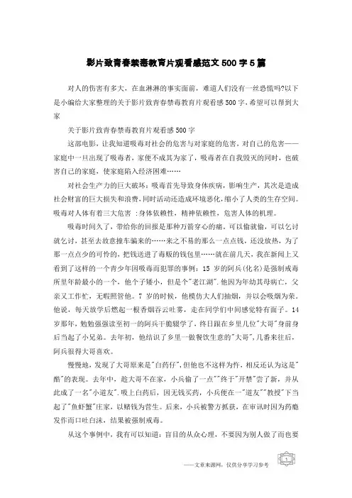 影片致青春禁毒教育片观看感范文500字5篇