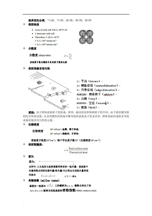 中科院固体表面物理化学期末考试总结