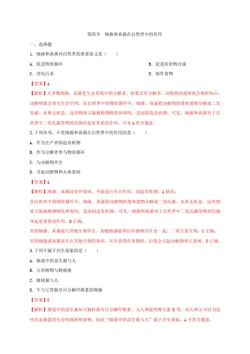 5.4.4 细菌和真菌在自然界中的作用(备作业)-(人教版)(解析版)