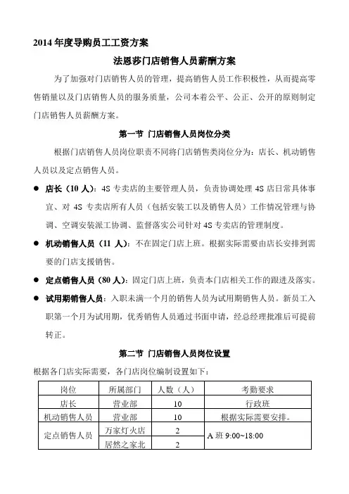 2014年度导购员工工资方案