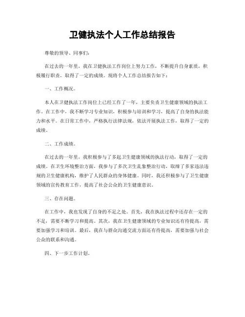 卫健执法个人工作总结报告