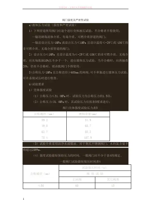 阀门强度及严密性试验