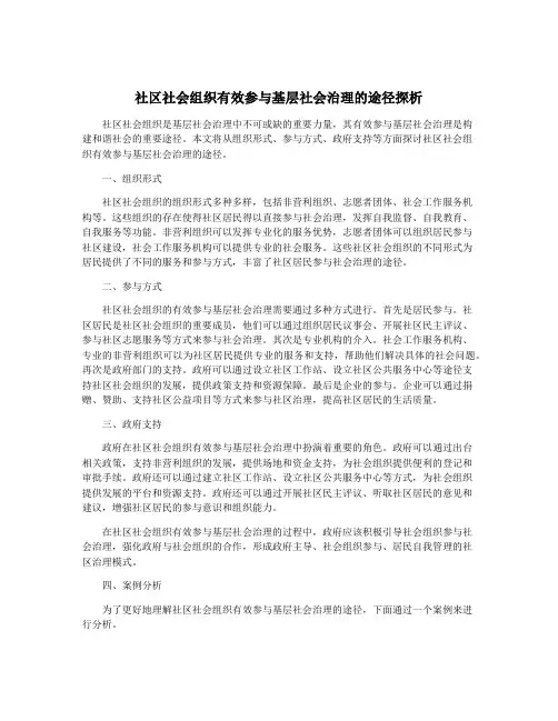 社区社会组织有效参与基层社会治理的途径探析