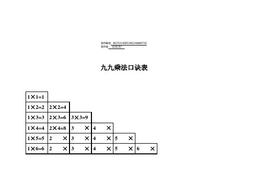 九九乘法口诀表(高清完整版)