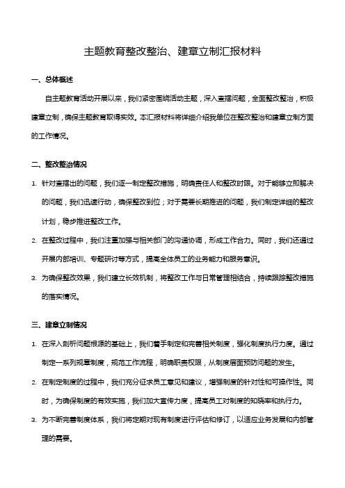 主题教育整改整治、建章立制汇报材料