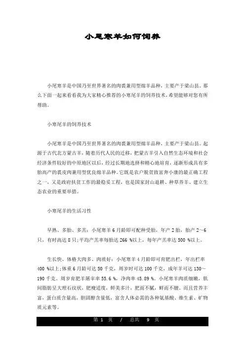 小尾寒羊如何饲养精选