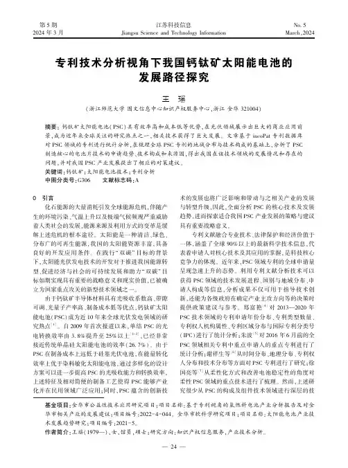专利技术分析视角下我国钙钛矿太阳能电池的发展路径探究