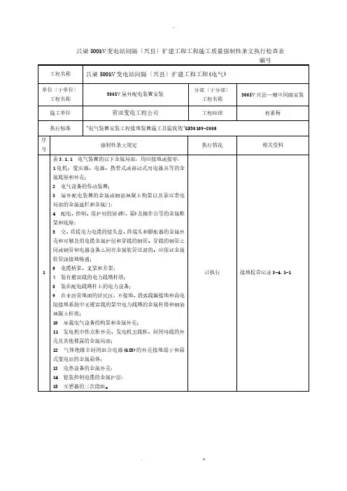 接地装置安装强条执行检查表