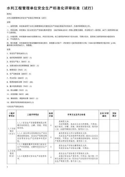 水利工程管理单位安全生产标准化评审标准（试行）