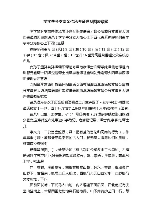 学字辈分支宗亲传承考证世系图表谱录