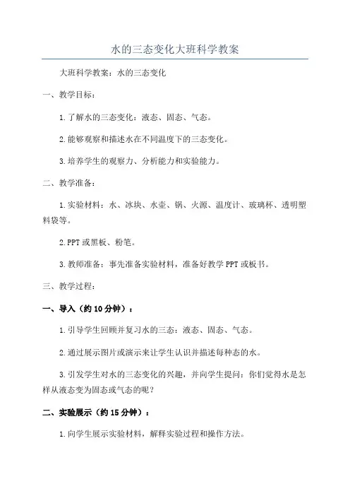 水的三态变化大班科学教案