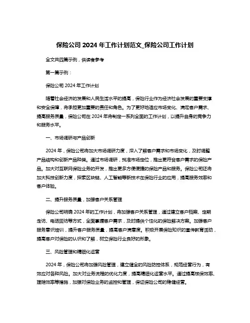 保险公司2024年工作计划范文_保险公司工作计划
