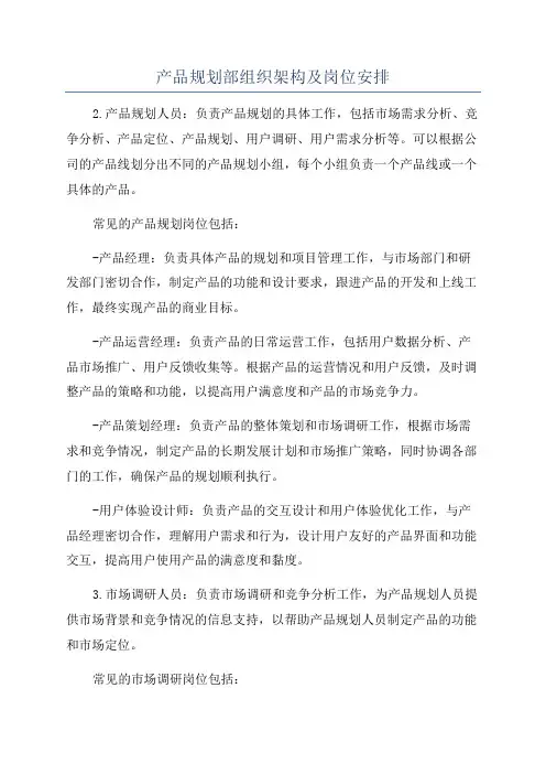 产品规划部组织架构及岗位安排