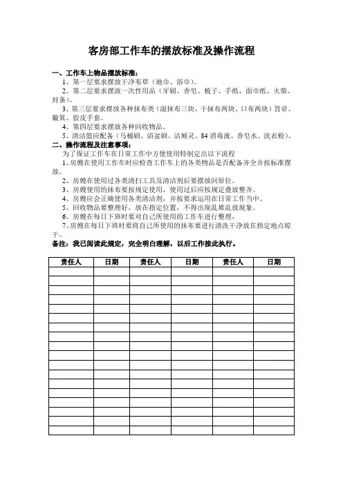 客房部工作车的摆放标准及操作流程