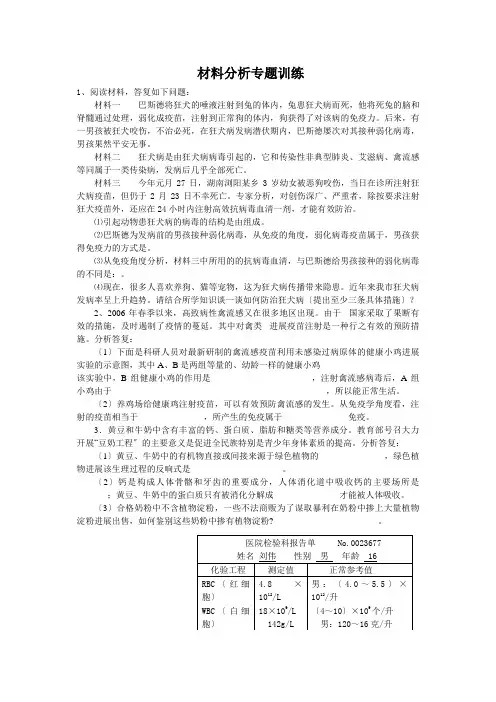 医疗材料分析专题训练