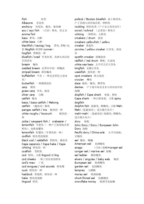常用鱼类英文名称