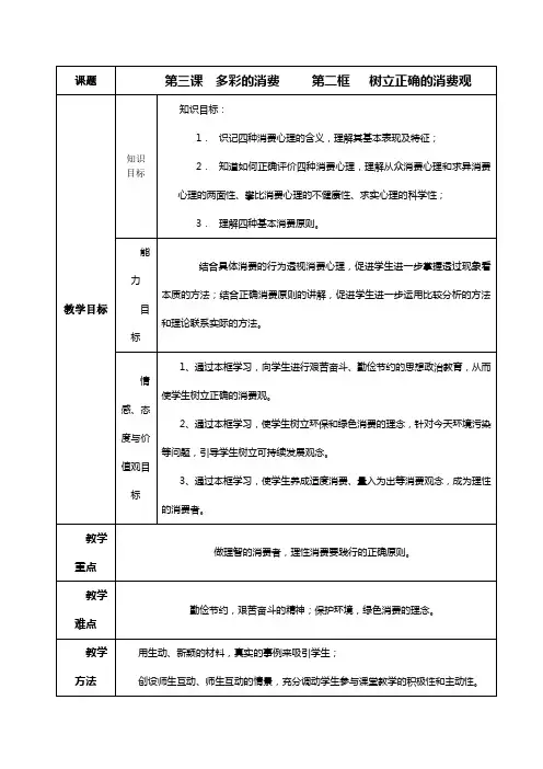 树立正确的消费观教案
