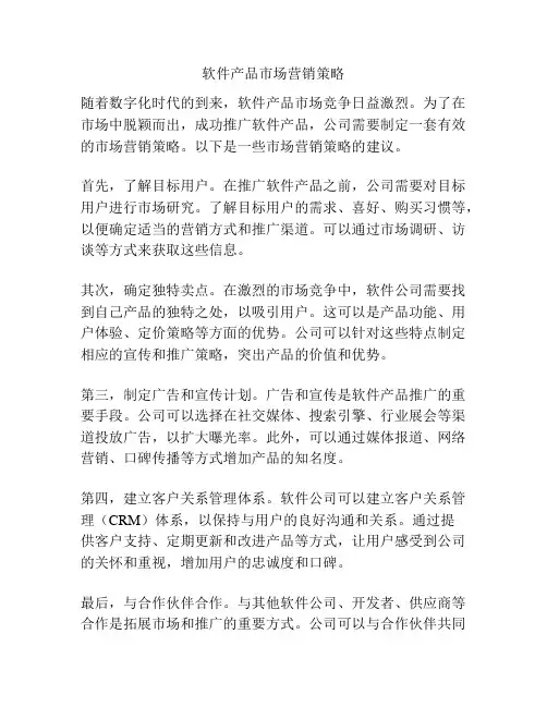 软件产品市场营销策略