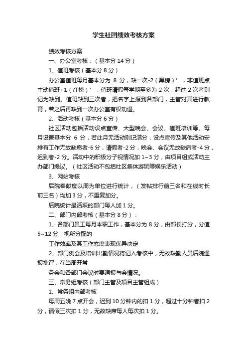 学生社团绩效考核方案