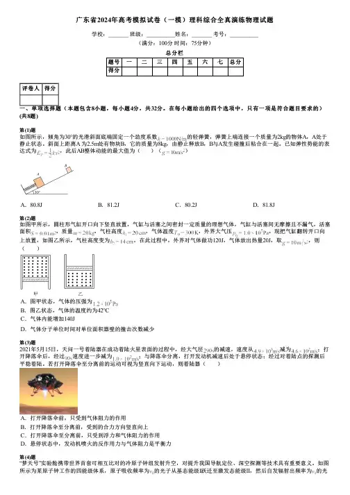 广东省2024年高考模拟试卷(一模)理科综合全真演练物理试题