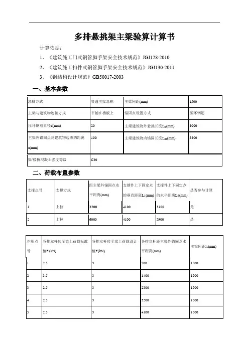 悬挑防护棚主梁验算计算书