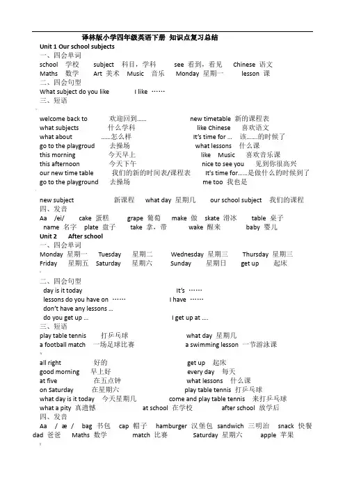 译林版小学四年级英语下册-知识点复习总结