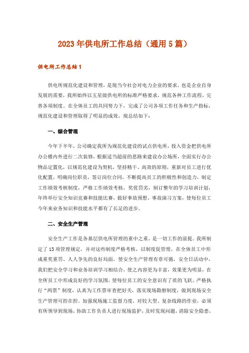 2023年供电所工作总结（通用5篇）