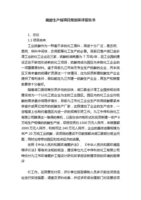 硫酸生产线项目策划环评报告书