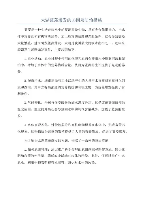 太湖蓝藻爆发的起因及防治措施