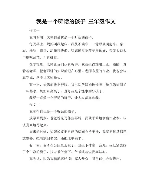 我是一个听话的孩子 三年级作文
